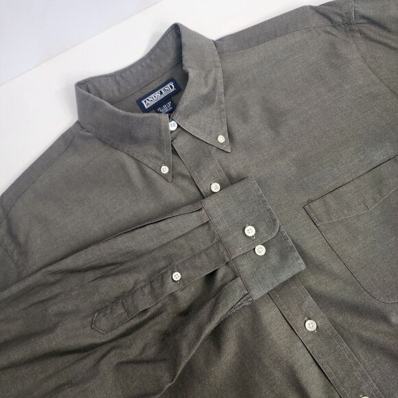 L.L Bean Gray Button Down Long Sleeve Shirt Mens Size 17 32/33 - Picture 1 of 5